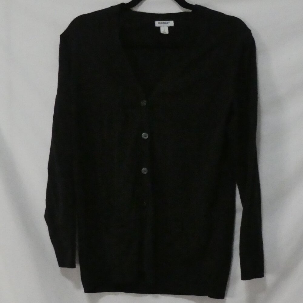 OLD NAVY large Black Button-Up V-Neck Cardigan With Pockets *Pilling Under Pits